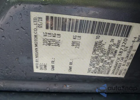 2018 Nissan Maxima 3.5 Sr z USA, uszkodzony, nr VIN 1N4AA6AP2JC387320